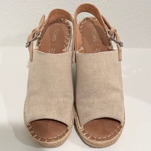 TOMS Natural Canvas Slingback Wedge Sandals